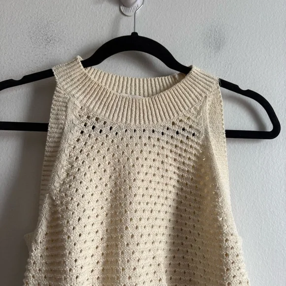 Aritzia Wilfred Sz S Cotton Blend Cream Open Knit Sleeveless Tank Top - Picture 6 of 8